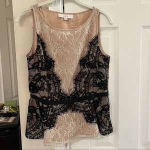 Beige and black lace top